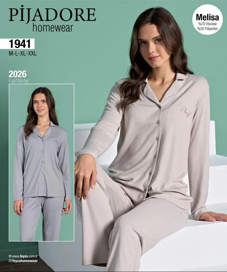 Pijadore 1941 (M-L-XL-XXL) Uzun Kollu Bayan Pijama Takım 4'lü