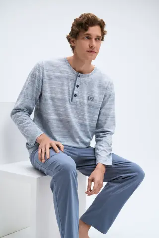 Pijadore 2080 (M-L-XL-XXL) Uzun Kollu Üç Düğmeli Erkek Pijama Takım 4'lü