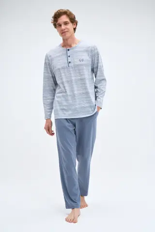 Pijadore 2080 (M-L-XL-XXL) Uzun Kollu Üç Düğmeli Erkek Pijama Takım 4'lü