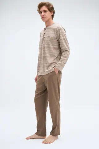 Pijadore 2080 (M-L-XL-XXL) Uzun Kollu Üç Düğmeli Erkek Pijama Takım 4'lü