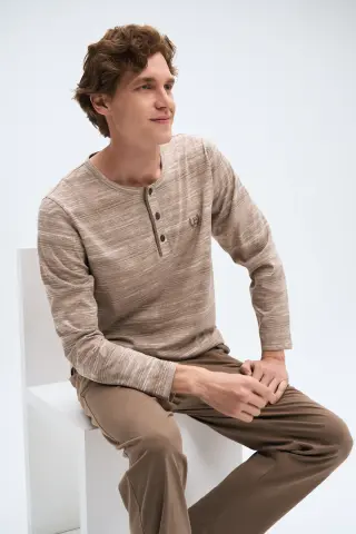 Pijadore 2080 (M-L-XL-XXL) Uzun Kollu Üç Düğmeli Erkek Pijama Takım 4'lü