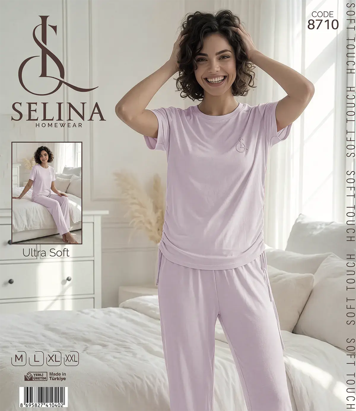 Selina 8710 (M-L-XL-XXL) Bayan Kısa Kollu Pijama Takım