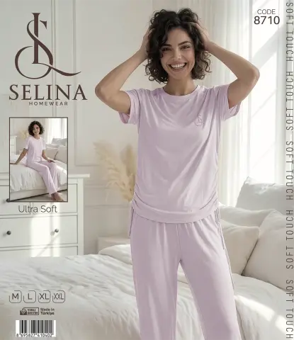 Selina 8710 (M-L-XL-XXL) Bayan Kısa Kollu Pijama Takım