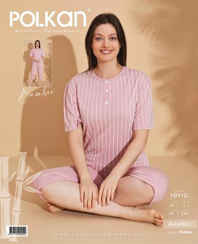Polkan 19110 (M-L-XL-2XL) Kısa Kollu Kapri Bayan Bambu Pijama Takım 4'lü