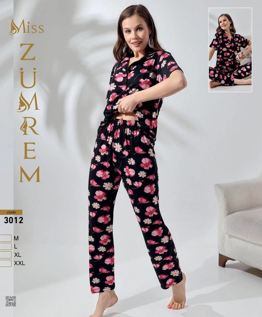 Zümrem 3012 Rink Viskon 5 Düğmeli Kısa Kollu Bayan Pijama Takımı 4'lü