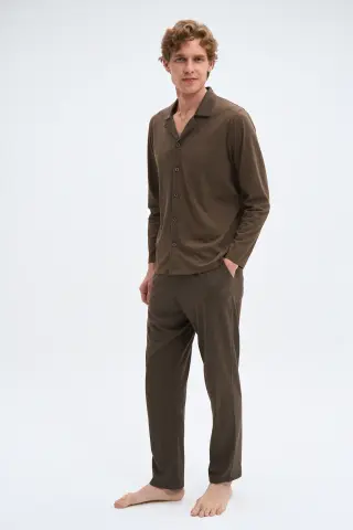 Pijadore 2078 (M-L-XL-XXL) Uzun Kollu Düğmeli Erkek Pijama Takım 4'lü