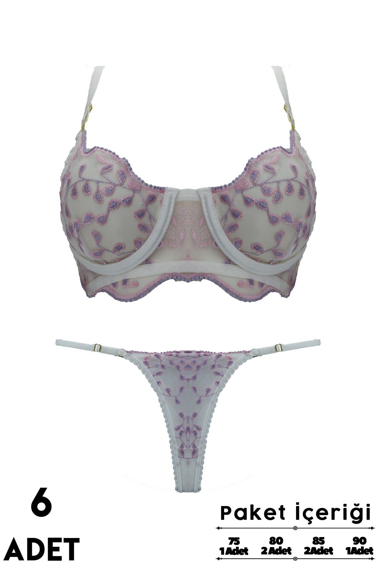 Love Secret Brodeli 1037 B Cup Balenli Desteksiz Bayan Sütyen Takım 6'lı