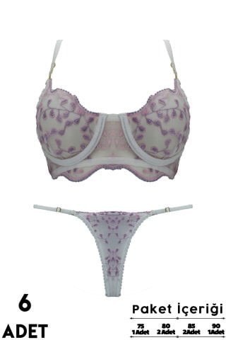 Love Secret Brodeli 1037 B Cup Balenli Desteksiz Bayan Sütyen Takım 6'lı