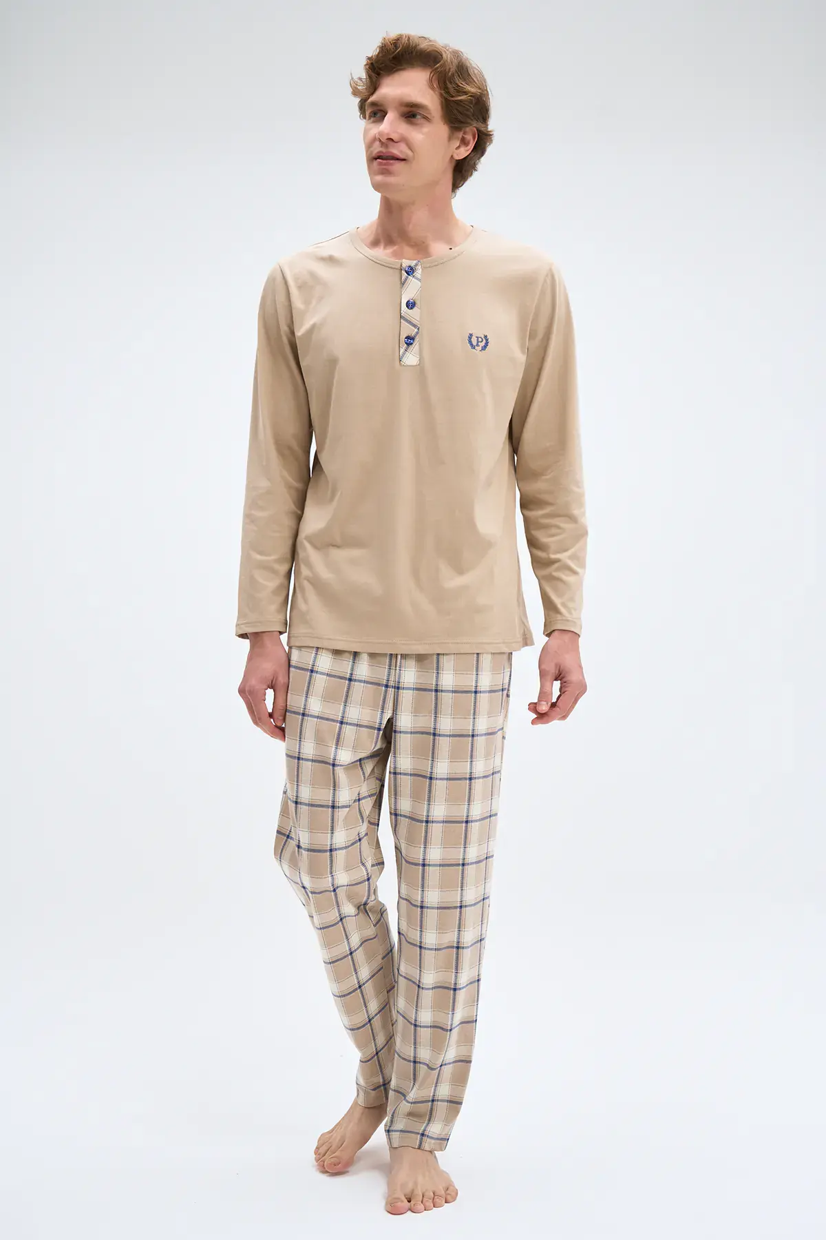 Pijadore 2076 (M-L-XL-XXL) Uzun Kollu Üç Düğmeli Erkek Pijama Takım 4'lü