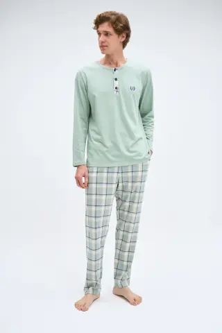 Pijadore 2076 (M-L-XL-XXL) Uzun Kollu Üç Düğmeli Erkek Pijama Takım 4'lü