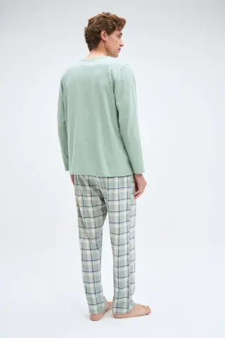 Pijadore 2076 (M-L-XL-XXL) Uzun Kollu Üç Düğmeli Erkek Pijama Takım 4'lü