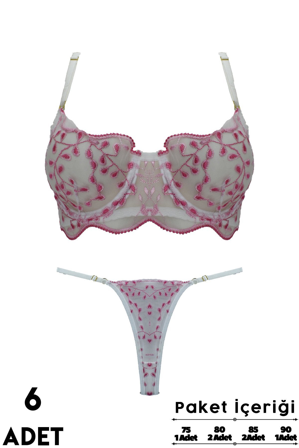Love Secret Brodeli 1038 B Cup Balenli Desteksiz Bayan Sütyen Takım 6'lı
