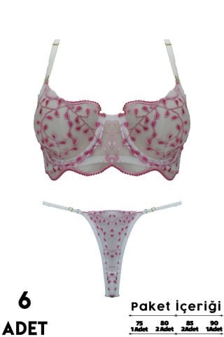 Love Secret Brodeli 1038 B Cup Balenli Desteksiz Bayan Sütyen Takım 6'lı