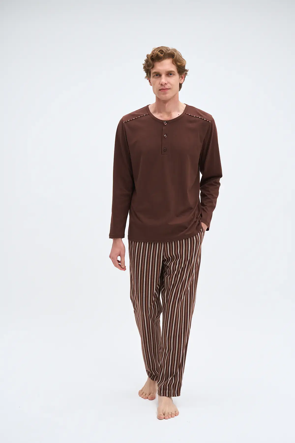 Pijadore 2075 (M-L-XL-XXL) Uzun Kollu Üç Düğmeli Erkek Pijama Takım 4'lü