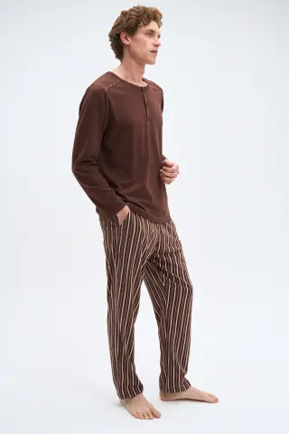 Pijadore 2075 (M-L-XL-XXL) Uzun Kollu Üç Düğmeli Erkek Pijama Takım 4'lü