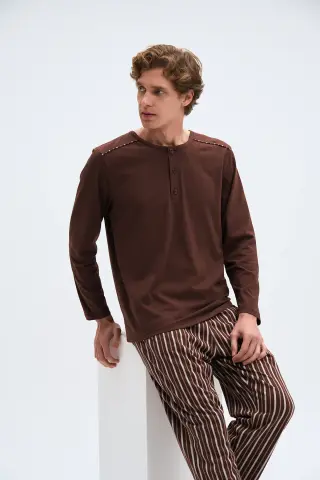 Pijadore 2075 (M-L-XL-XXL) Uzun Kollu Üç Düğmeli Erkek Pijama Takım 4'lü