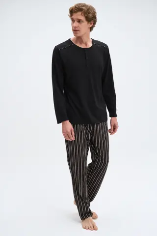 Pijadore 2075 (M-L-XL-XXL) Uzun Kollu Üç Düğmeli Erkek Pijama Takım 4'lü