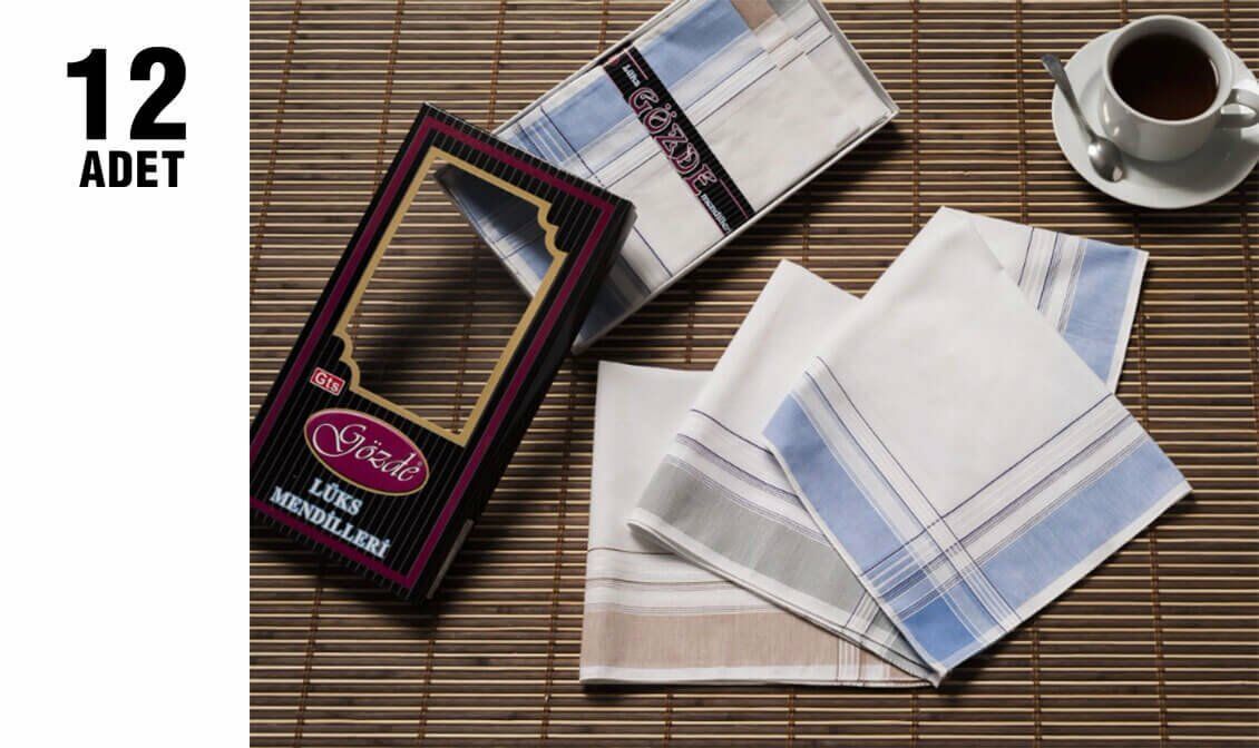 Gözde GM-08 %100 Pamuk (42X42Cm) Erkek Mendil 12'li