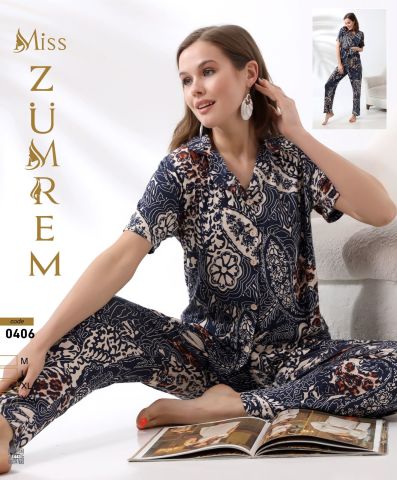 Zümrem 0406 Rink Viskon 5 Düğmeli Kısa Kollu Bayan Pijama Takımı 4'lü