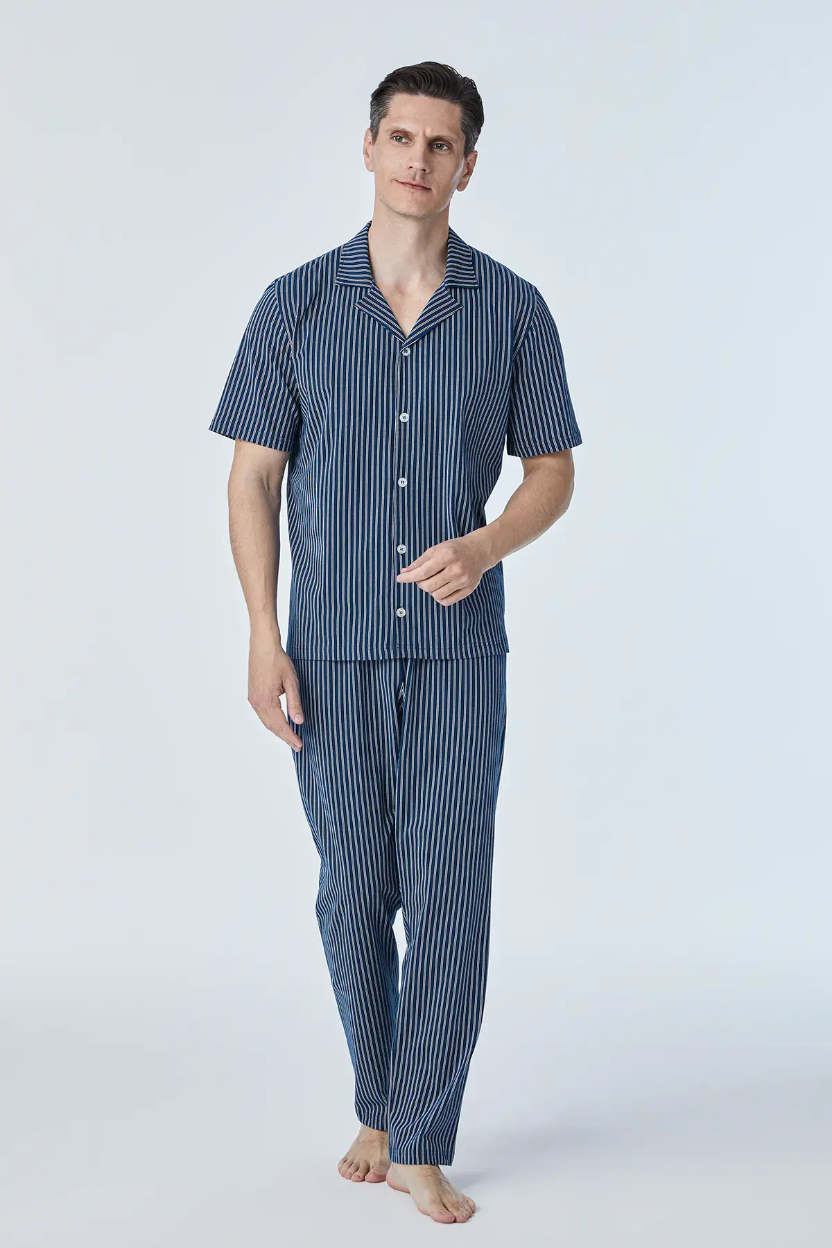 Pijadore 2108 (M-L-XL-XXL) Kısa Kollu Boydan Düğmeli Erkek Pijama Takım 4'lü