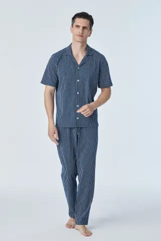Pijadore 2108 (M-L-XL-XXL) Kısa Kollu Boydan Düğmeli Erkek Pijama Takım 4'lü