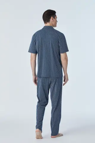 Pijadore 2108 (M-L-XL-XXL) Kısa Kollu Boydan Düğmeli Erkek Pijama Takım 4'lü