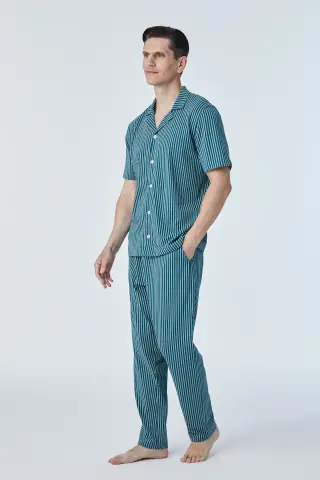 Pijadore 2108 (M-L-XL-XXL) Kısa Kollu Boydan Düğmeli Erkek Pijama Takım 4'lü