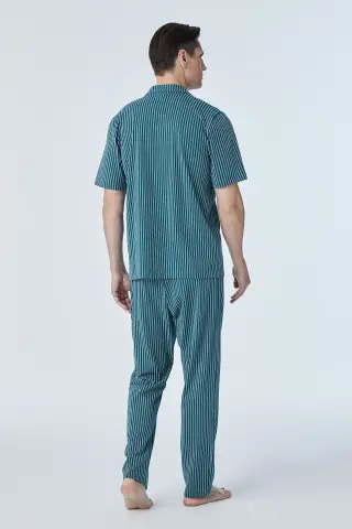 Pijadore 2108 (M-L-XL-XXL) Kısa Kollu Boydan Düğmeli Erkek Pijama Takım 4'lü