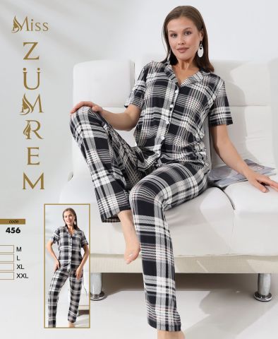 Zümrem 456 Rink Viskon 5 Düğmeli Kısa Kollu Bayan Pijama Takımı 4'lü