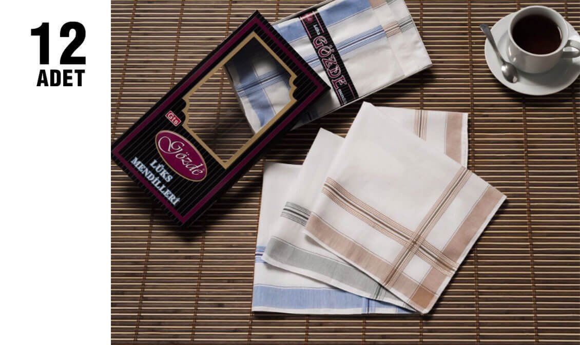 Gözde GM-05 %100 Pamuk (42X42Cm) Erkek Mendil 12'li