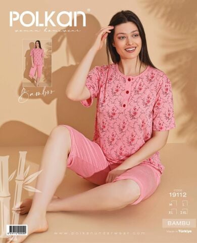 Polkan 19112 (M-L-XL-2XL) Kısa Kollu Kapri Bayan Bambu Pijama Takım 4'lü