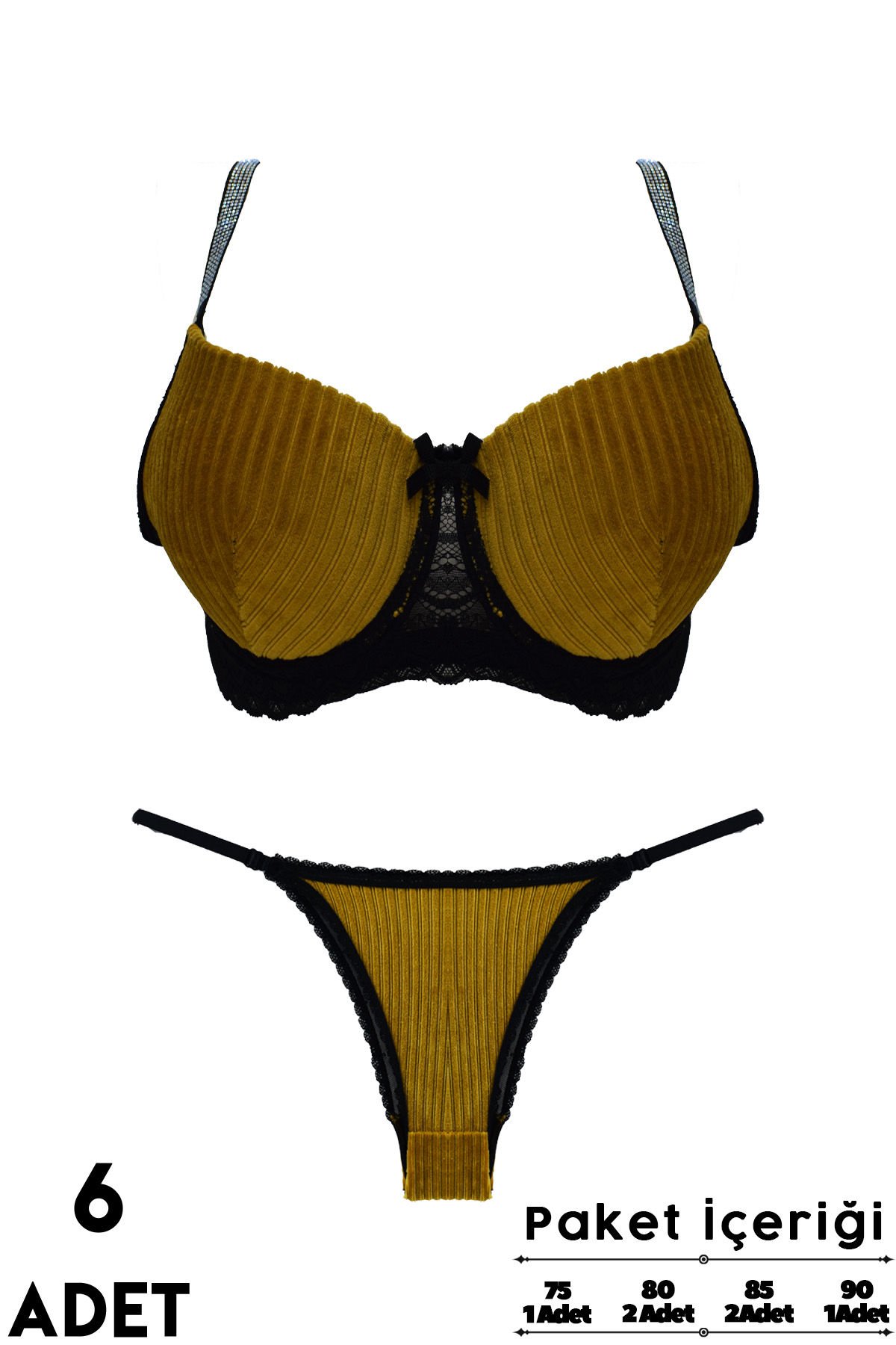 Love Secret Kadife Taşlı 1444 B Cup Balenli Desteksiz Bayan Sütyen Takım 6'lı