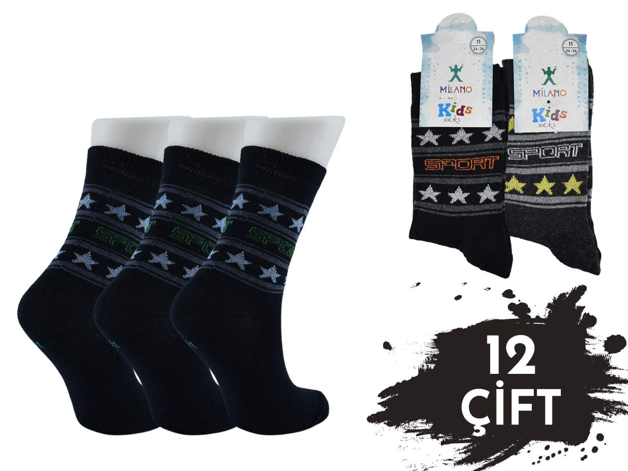 Milano Erkek Çocuk Çorap 12'li