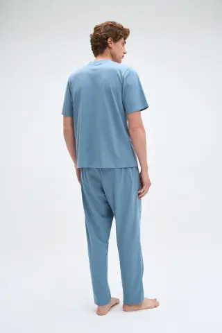 Pijadore 2082 (M-L-XL-XXL) Kısa Kollu Üç Düğmeli Erkek Pijama Takım 4'lü