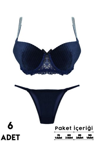 Love Secret Kadife Taşlı 1446 B Cup Balenli Desteksiz Bayan Sütyen Takım 6'lı