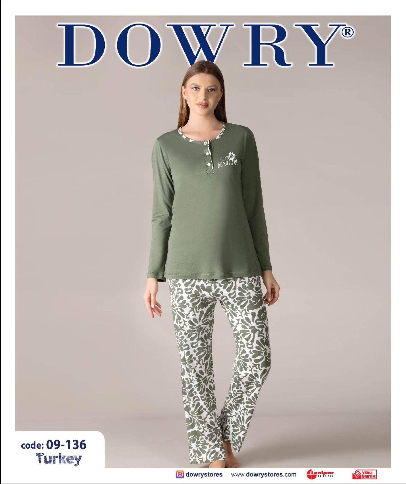 Dowry 09-136 (S-M-L-XL) Uzun Kollu Bayan Pijama Takımı 4'lü
