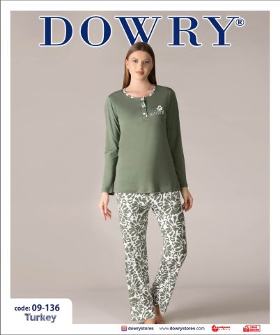 Dowry 09-136 (S-M-L-XL) Uzun Kollu Bayan Pijama Takımı 4'lü