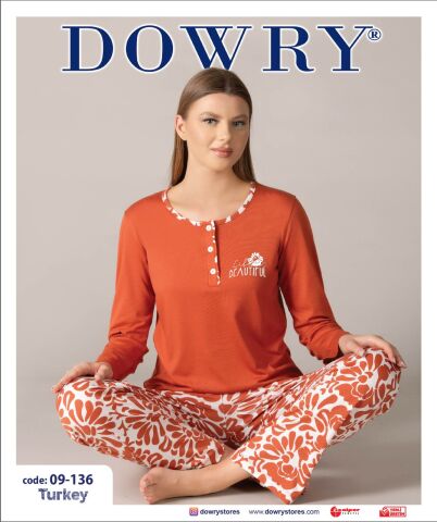 Dowry 09-136 (S-M-L-XL) Uzun Kollu Bayan Pijama Takımı 4'lü