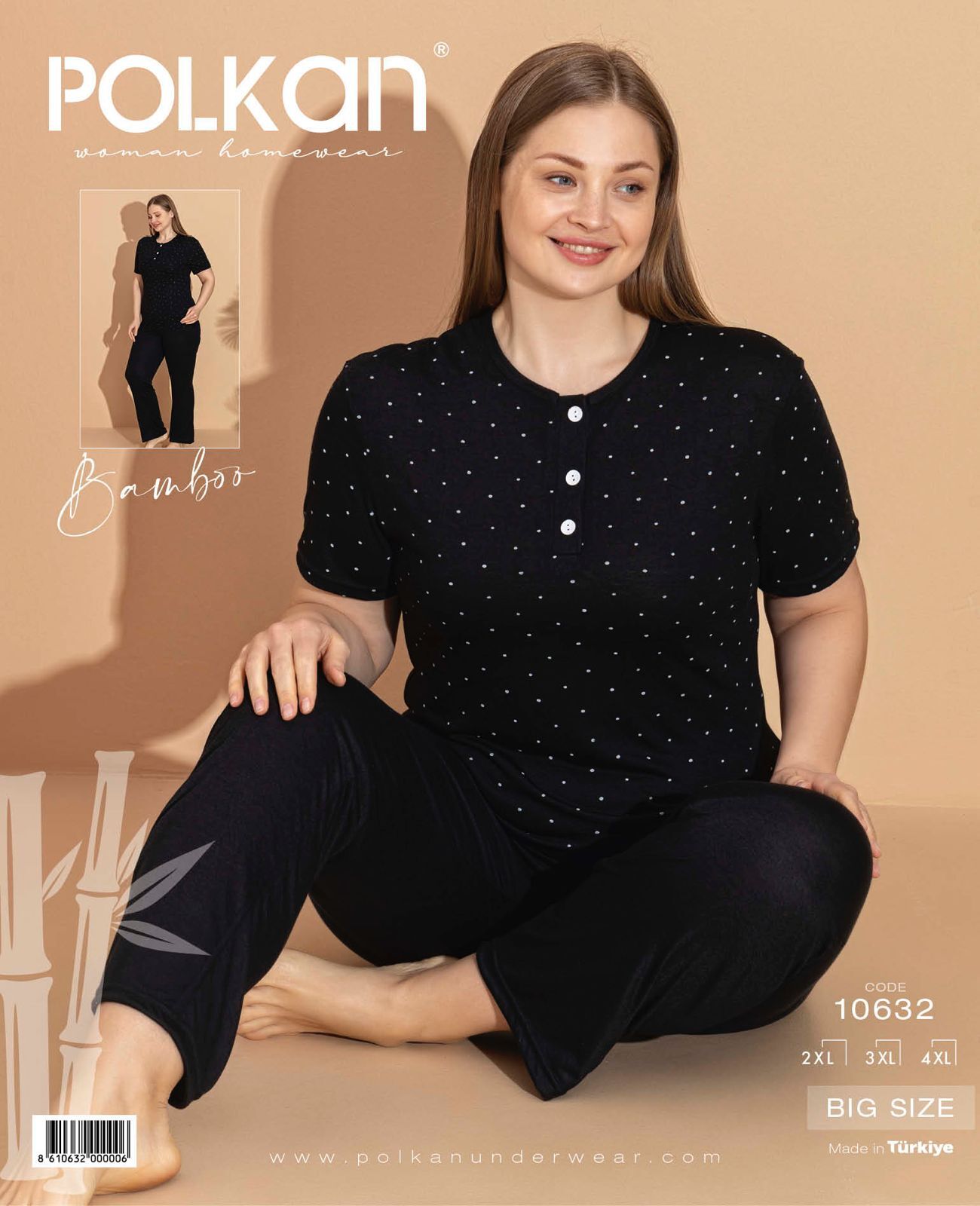 Polkan 10632 (2XL-3XL-4XL) Kısa Kollu Bayan Bambu Pijama Takım 3'lü