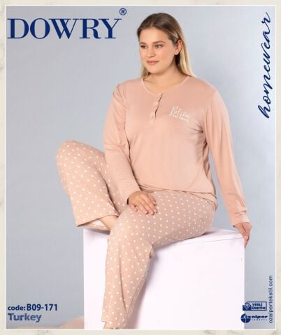 Dowry B09-171 (3XL-4XL-5XL-6XL) Uzun Kollu Bayan Pijama Takımı 4'lü