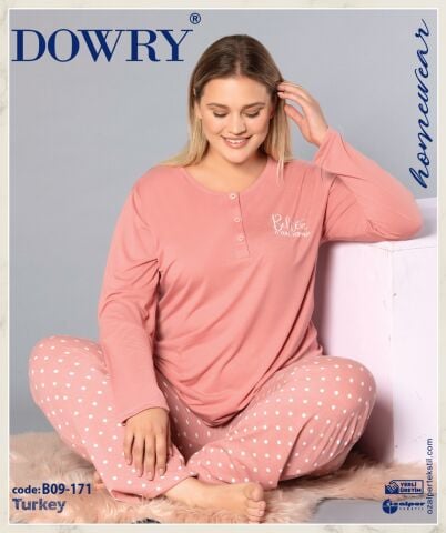 Dowry B09-171 (3XL-4XL-5XL-6XL) Uzun Kollu Bayan Pijama Takımı 4'lü