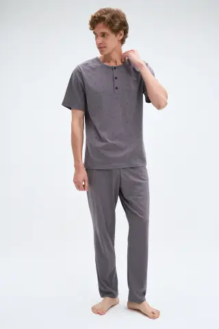 Pijadore 2073 (M-L-XL-XXL) Kısa Kollu Üç Düğmeli Erkek Pijama Takım 4'lü