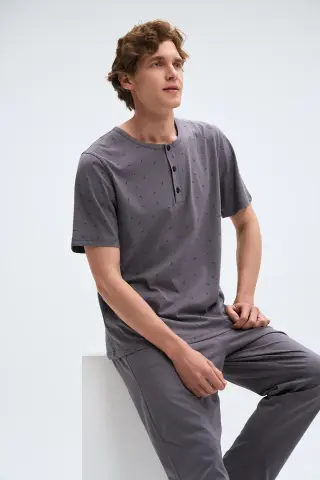 Pijadore 2073 (M-L-XL-XXL) Kısa Kollu Üç Düğmeli Erkek Pijama Takım 4'lü