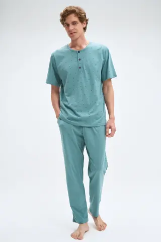 Pijadore 2073 (M-L-XL-XXL) Kısa Kollu Üç Düğmeli Erkek Pijama Takım 4'lü