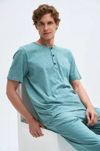 Pijadore 2073 (M-L-XL-XXL) Kısa Kollu Üç Düğmeli Erkek Pijama Takım 4'lü