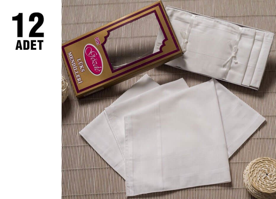 Gözde GSK-Beyaz %100 Pamuk (46X46Cm) Erkek Mendil 12'li
