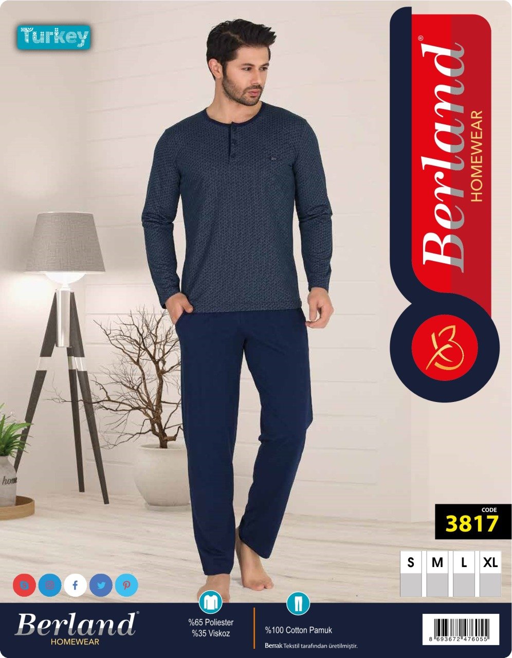 Berland 3817 Erkek Jakarlı Uzun Kol Pijama Takımı