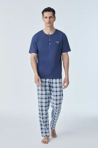 Pijadore 2115 (M-L-XL-XXL) Kısa Kollu Üç Düğmeli Erkek Pijama Takım 4'lü