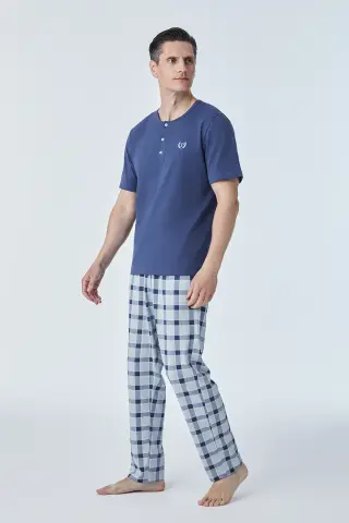 Pijadore 2115 (M-L-XL-XXL) Kısa Kollu Üç Düğmeli Erkek Pijama Takım 4'lü