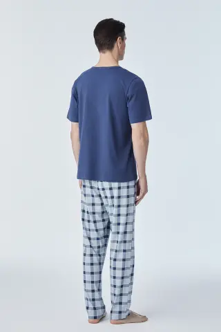 Pijadore 2115 (M-L-XL-XXL) Kısa Kollu Üç Düğmeli Erkek Pijama Takım 4'lü